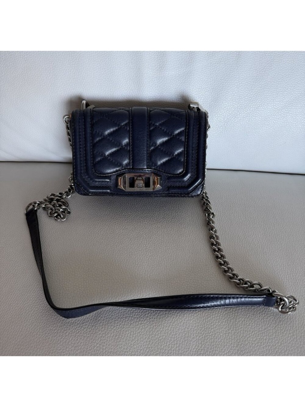 REBECCA MINKOFF MIDNIGHT Blue Quilted Leather MINI LOVE Crossbody Clutch Purse